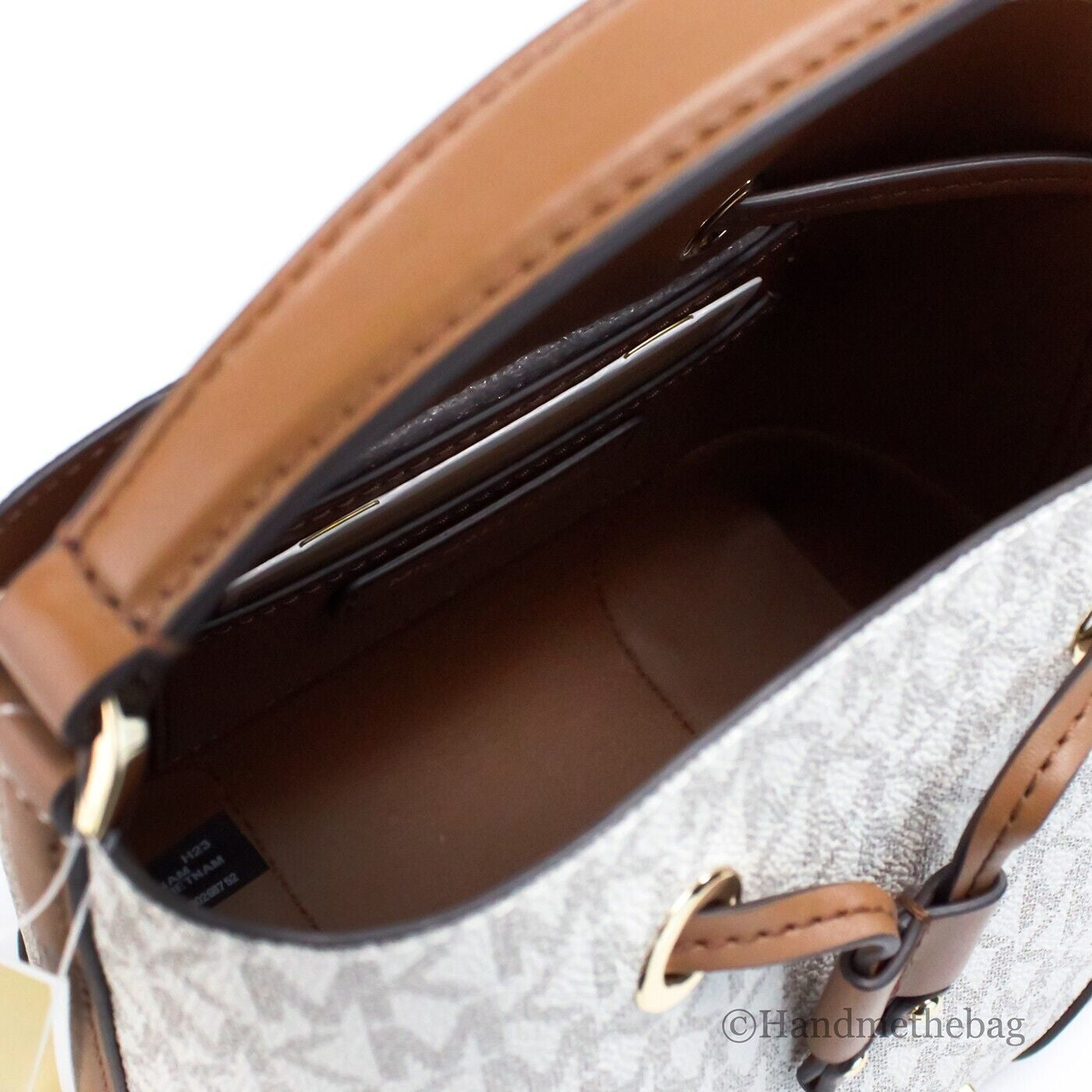 Michael Kors Mercer Small Vanilla Signature Leather Bucket Crossbody Bag