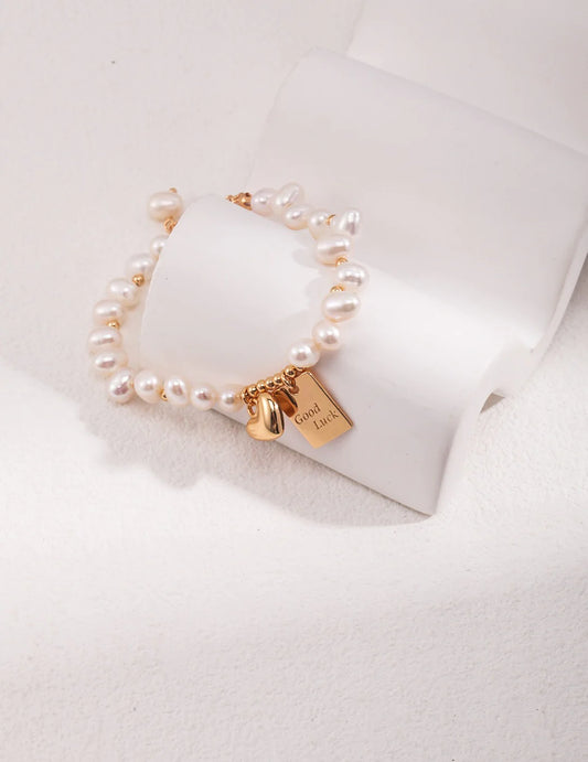 Lucky Engraved Freshwater Pearls Bracelet